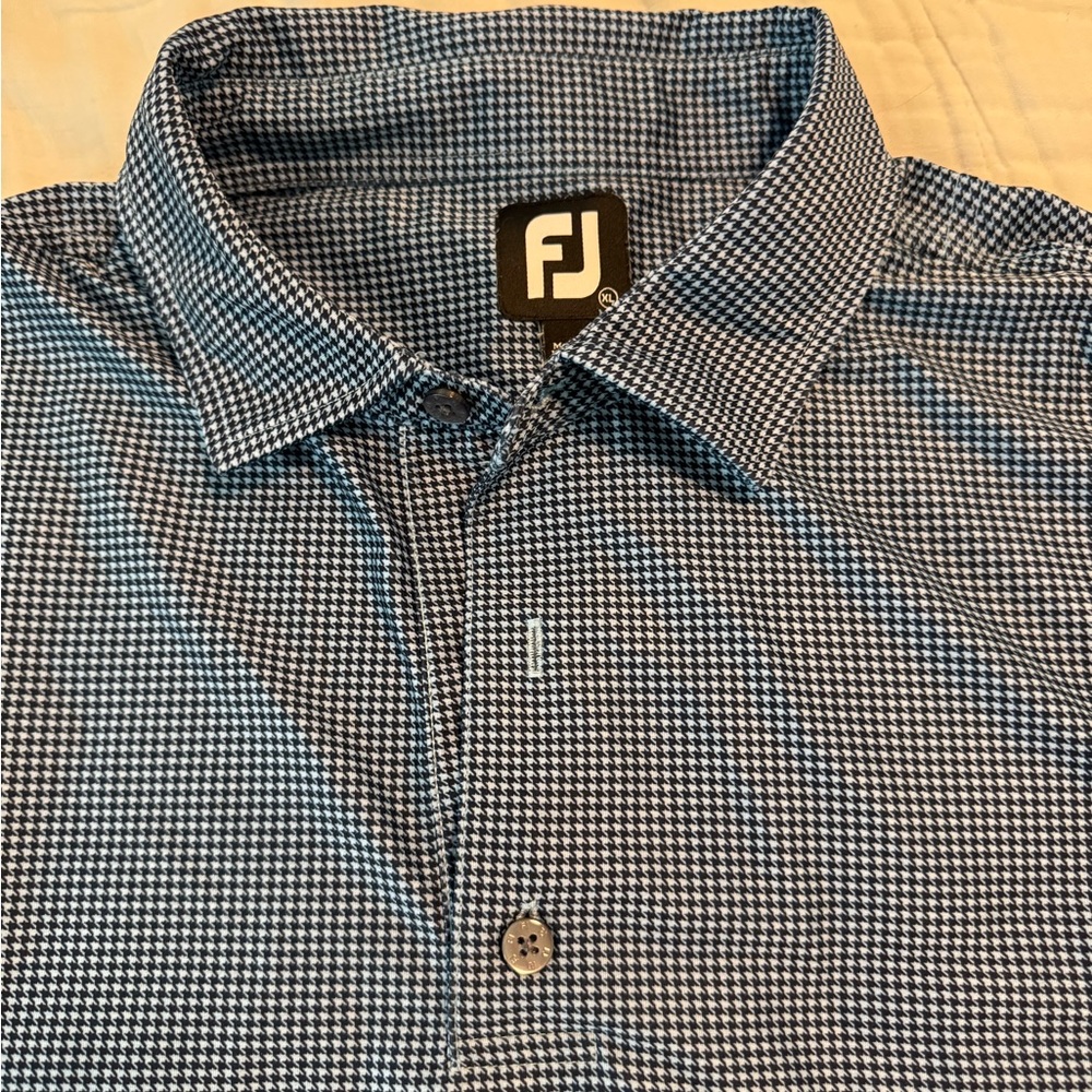 FootJoy Men's Blue and Black Checkered Shirt